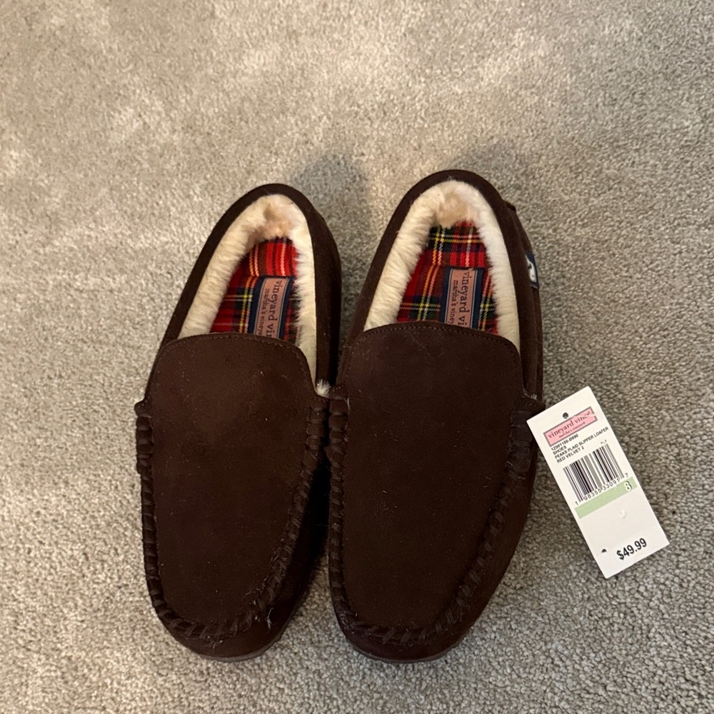 Vineyard Vines Dark Brown Loafers with Plaid Lining